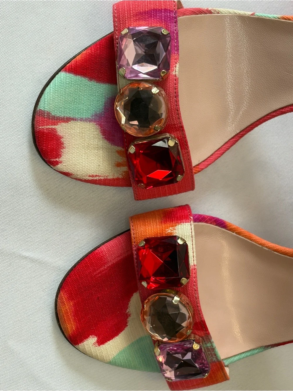 kate spade Pink Multicolor Jewel-Embellished Block Heel Sandals